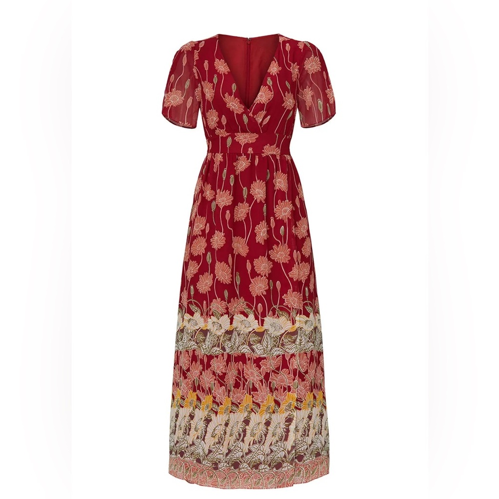 Tulip-Sleeve Maxi Dress in Tall Sunflowers
